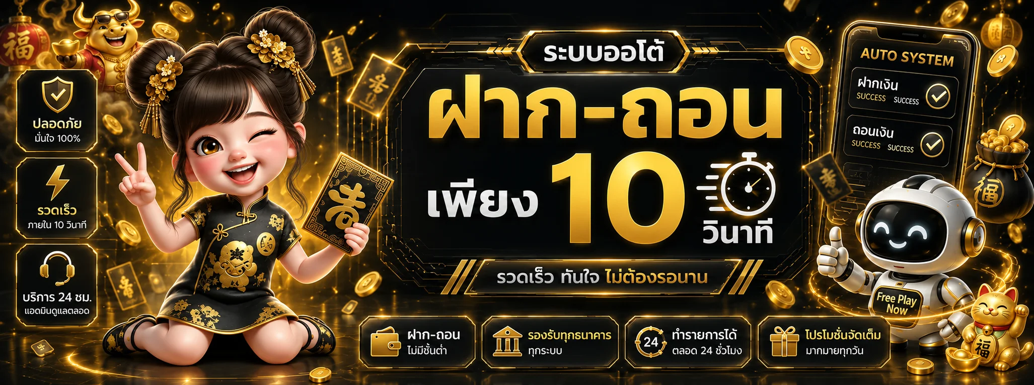 ระบบใช้งานอัตโนมัติในโทนสีทองของ Free Play Now
